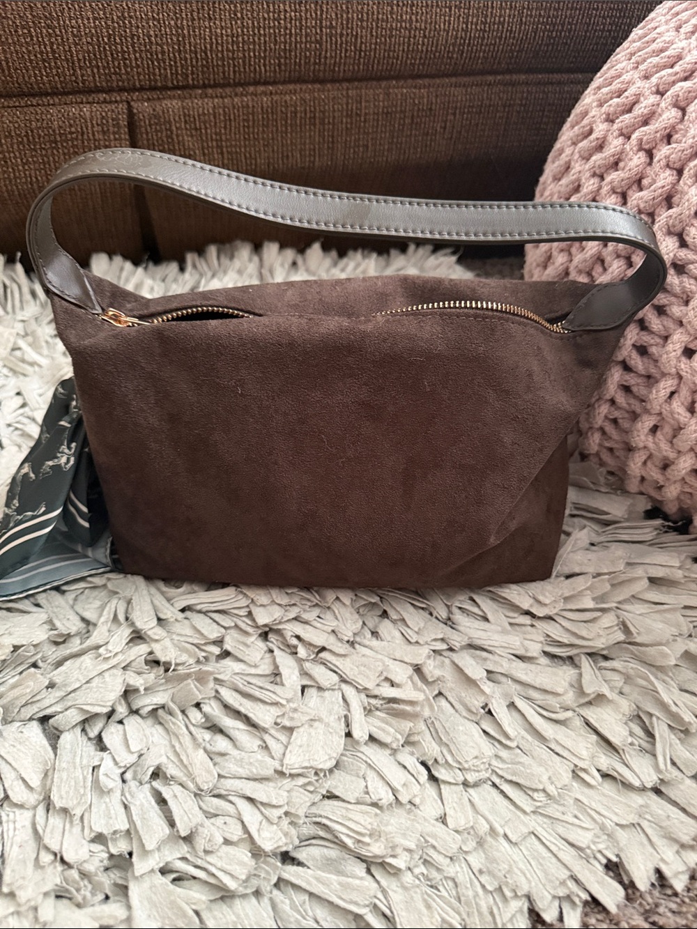 Brown faux Suede Shoulder Bag - Classic Women's Handbag